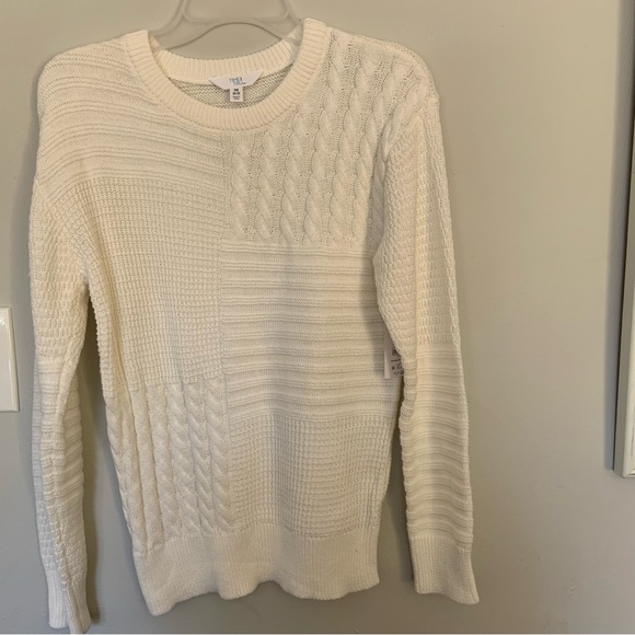 NWT Women's Patchwork Mixed Stitch Sweater, Winter White Size XS - Picture 3 of 5